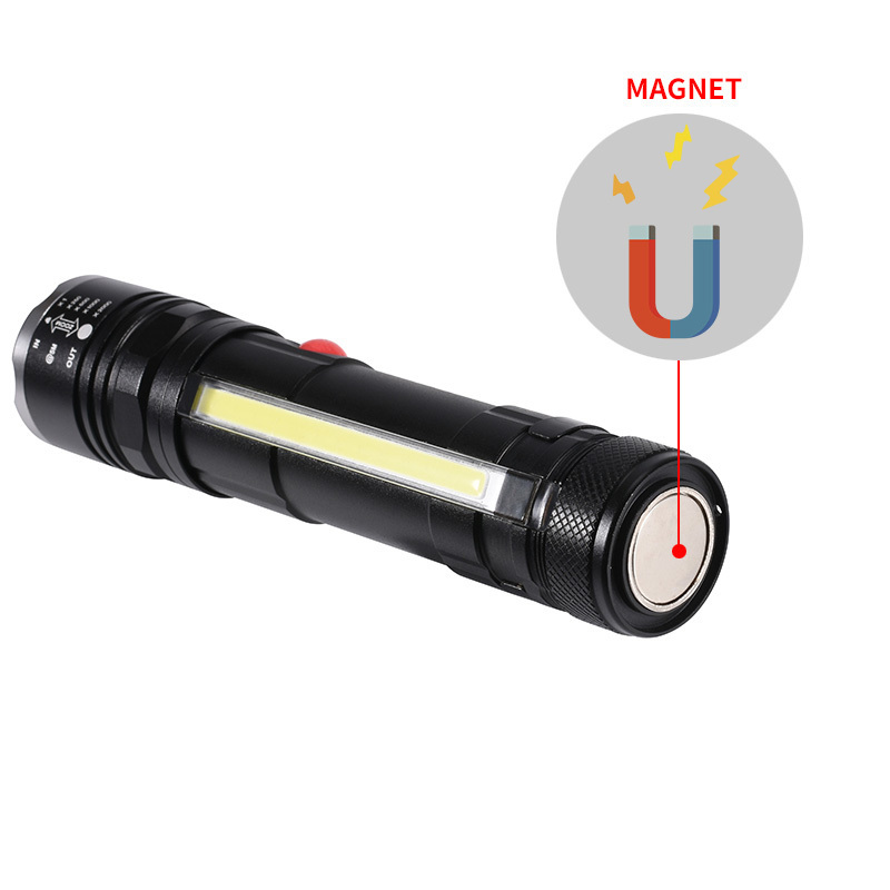 Helius High Quality Outdoor Bright Light Usb Rechargeable Zoom T6 Long Range Work Light With Magnet Pen Clip Cob Flashlight