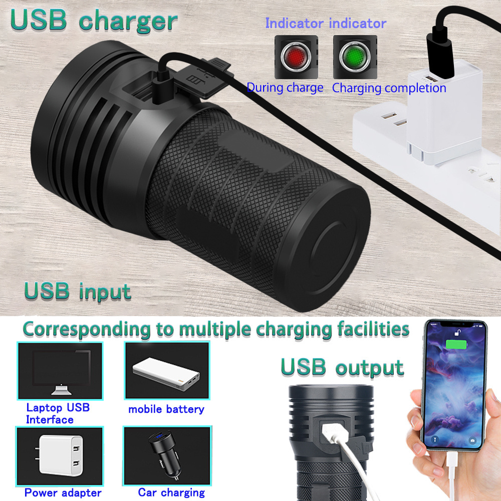 Powerful 10000 lumen USB charging Long Beam Distance Tactical Torch Light Led High Lumen Flashlights with High Power  LED