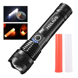 Helius New XHP70 Railway Command Baton Torch Telescopic Zoom Type-C Input and Output Tactical Led Flashlight