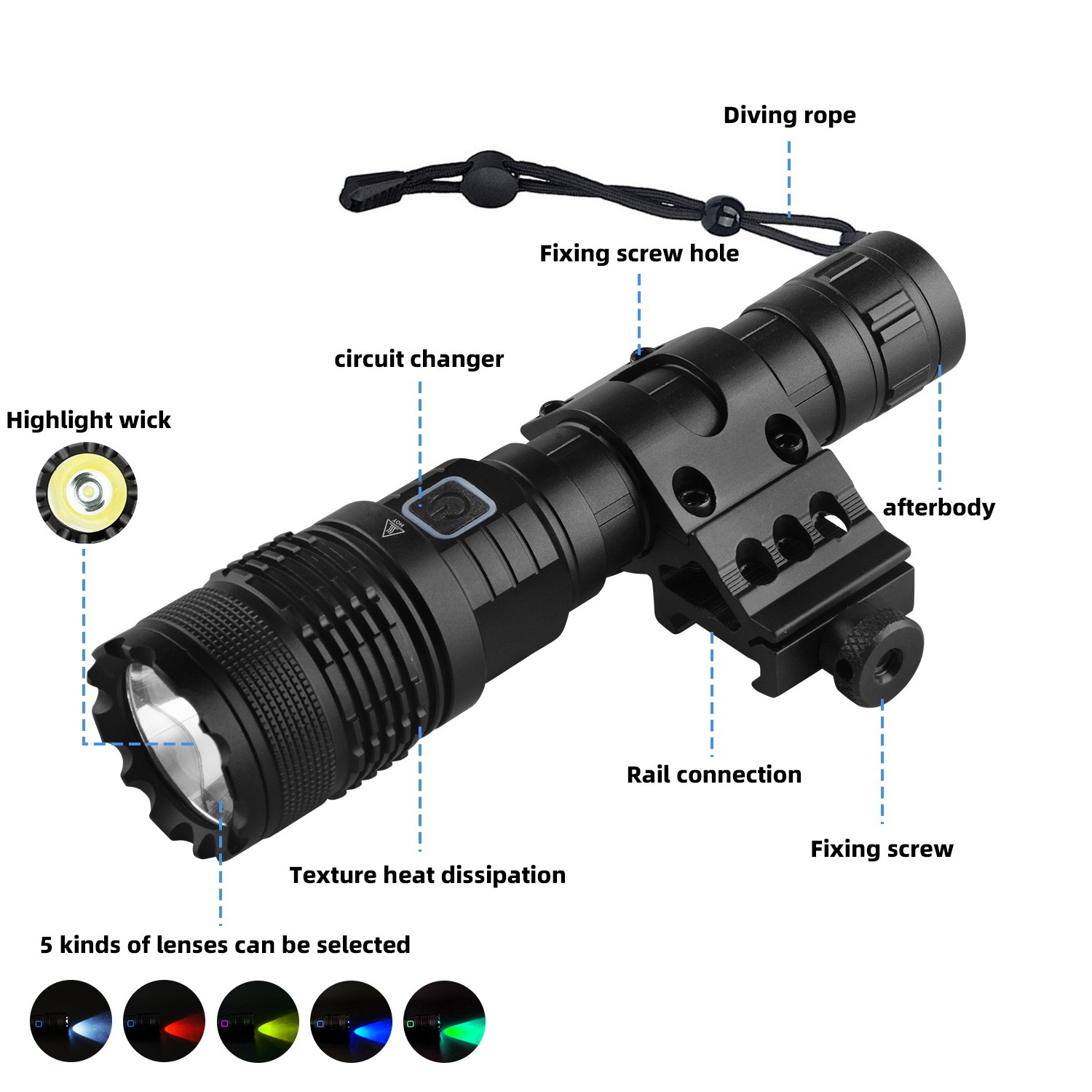 Helius Professional Tactical High Lumens 5 Modes L2 LED USB Rechargeable Waterproof Super Bright Flashlight