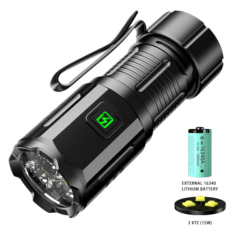 New Strong Light Outdoor Multifunctional Super Bright Three Eyes Small Steel Cannon Mini Portable Clip Hat Light Flashlight