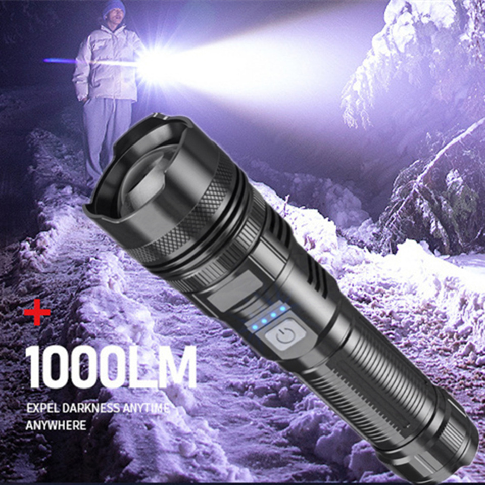 High Power P70 LED Type-C Rechargeable Patrol Zoom Strong Light Multifunction Self Defense Emergency Camping Light Flashlight