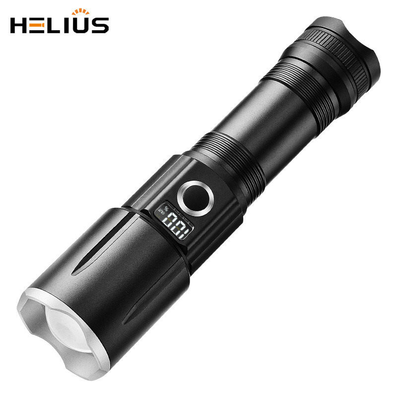 2024 Helius Upgrade Model Outdoor Super Bright Bright Long Shot Digital Display Telescopic Zoom Led Rechargeable Flashlight