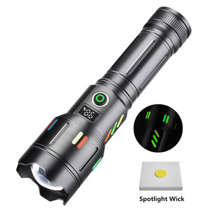 Helius Super Bright Spotlight with Light Bar Type-C USB Rechargeable Zoomable High Brightness Outdoor Emergency LED Flashlight