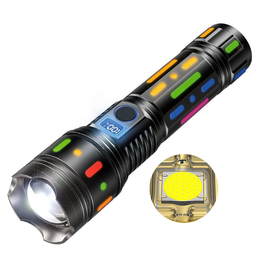 Helius High Quality New Super Bright High Power Long Distance Fluorescent Film Power Indicator Rechargeable LED Flashlight