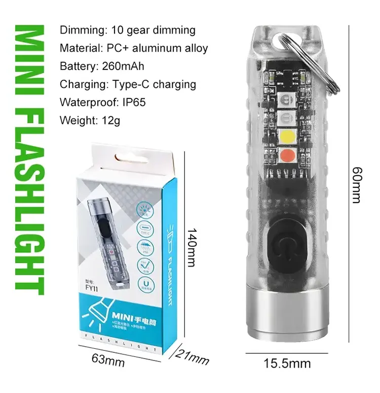 Helius Mini Keychain LED Rechargeable Portable Magnetic USB High Power Camping Long Range Light Flashlight