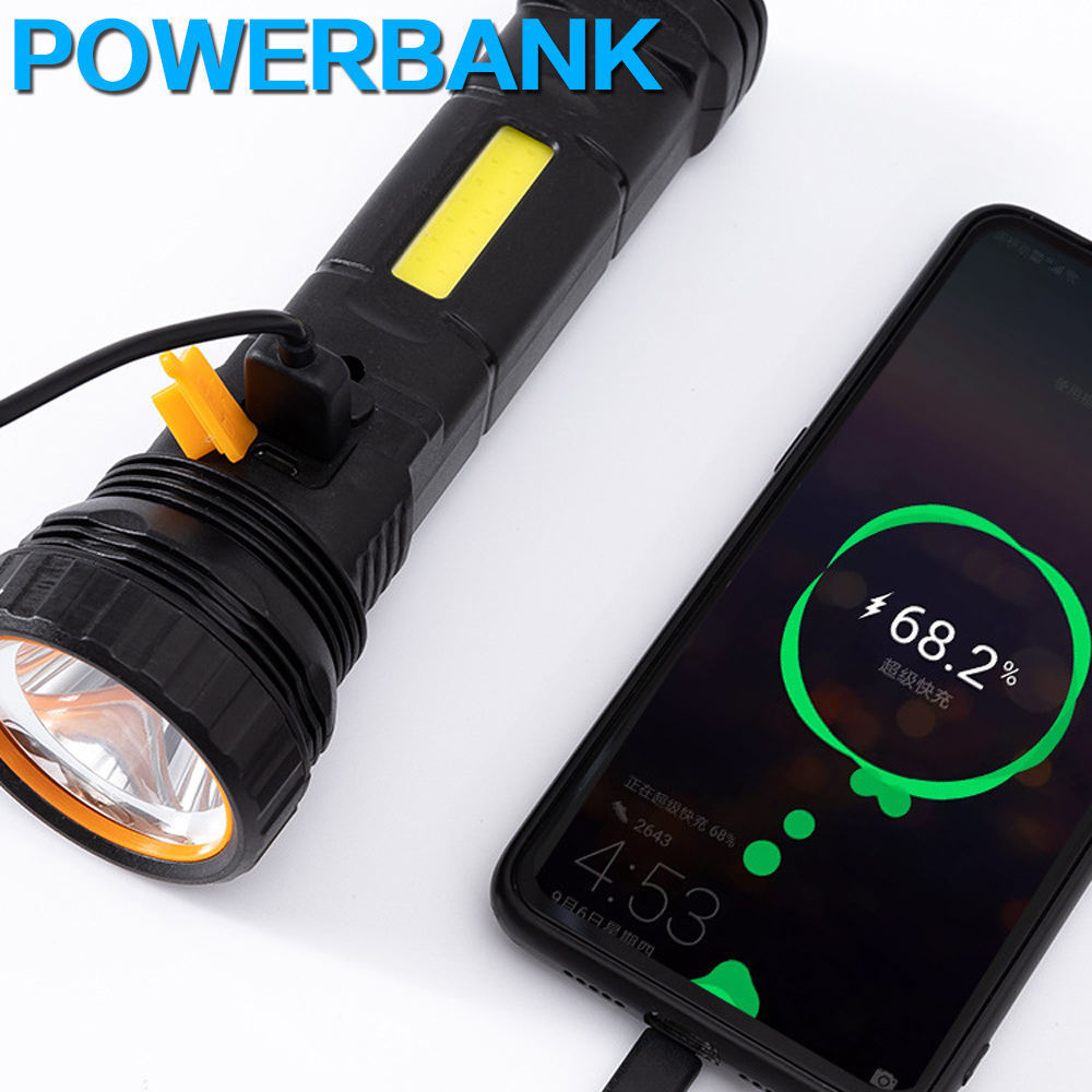 2022 Discharging COB Solar Power Bank Torch Light 3 Modes Waterproof L2 LED 5000 Lumens Power USB Rechargeable Solar Flashlight