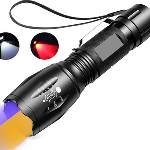 Free Sample Multi Color Light Source T6 Led Flashlight Zoomable Waterproof 395Nm Black Light Taschenlampe Led Uv Flashlight