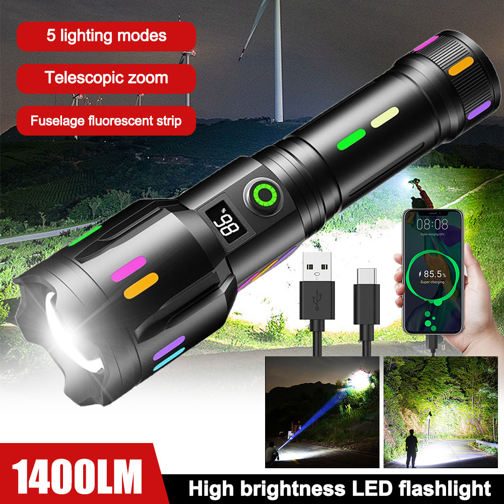 Helius Ultra Power Long Range Bright TYPE-C Rechargeable Camping Zoomable Search Spotlight Flashlight