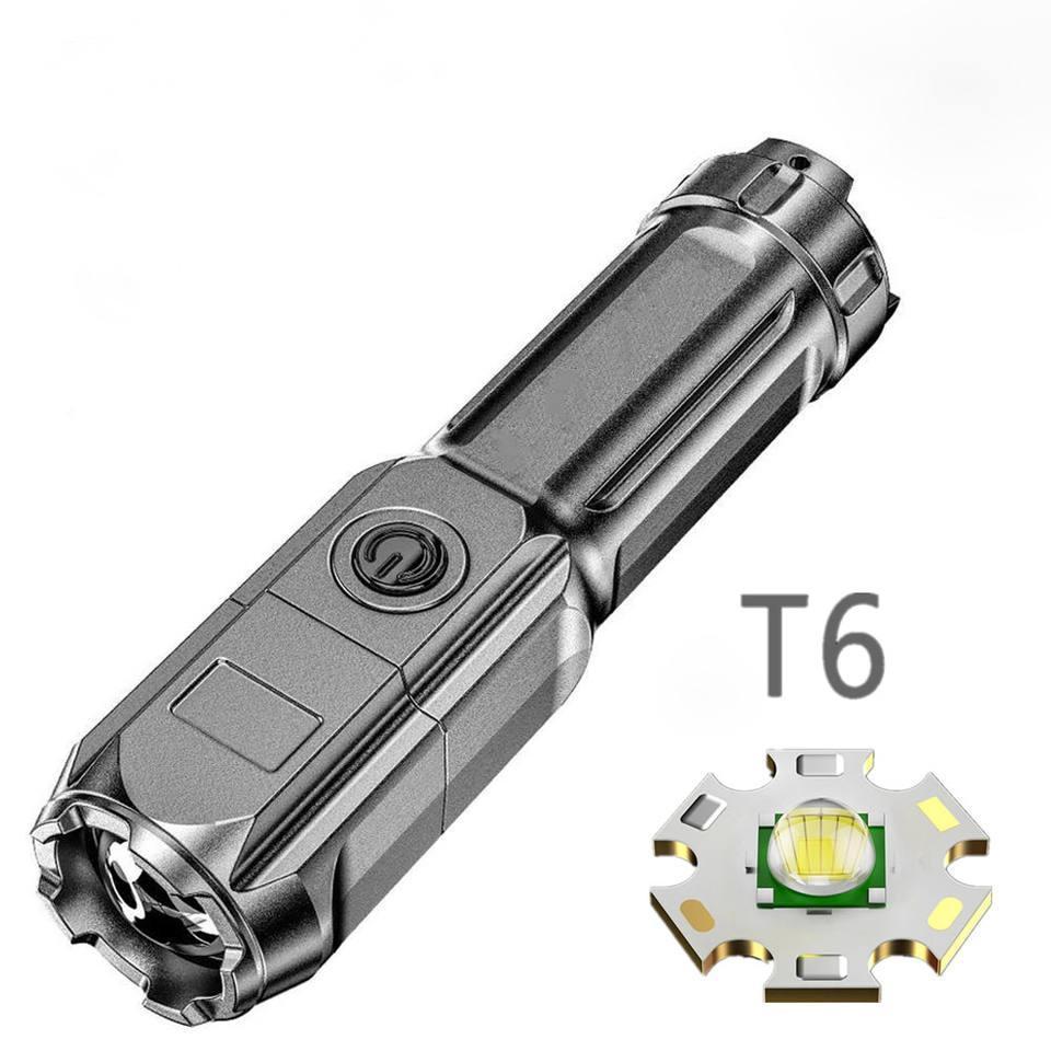 High Lumens Portable Zoomable Tactical Flashlight Waterproof USB Rechargeable Aluminum Alloy Hiking Camping LED Flashlight Torch