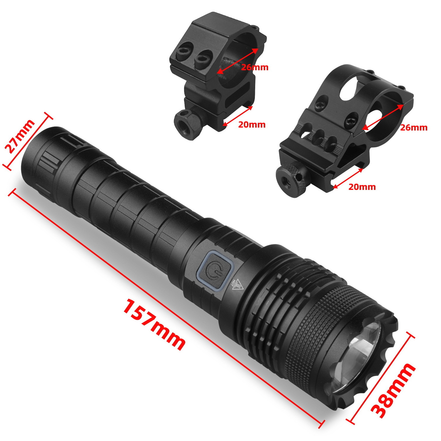 Helius Professional Tactical High Lumens 5 Modes L2 LED USB Rechargeable Waterproof Super Bright Flashlight