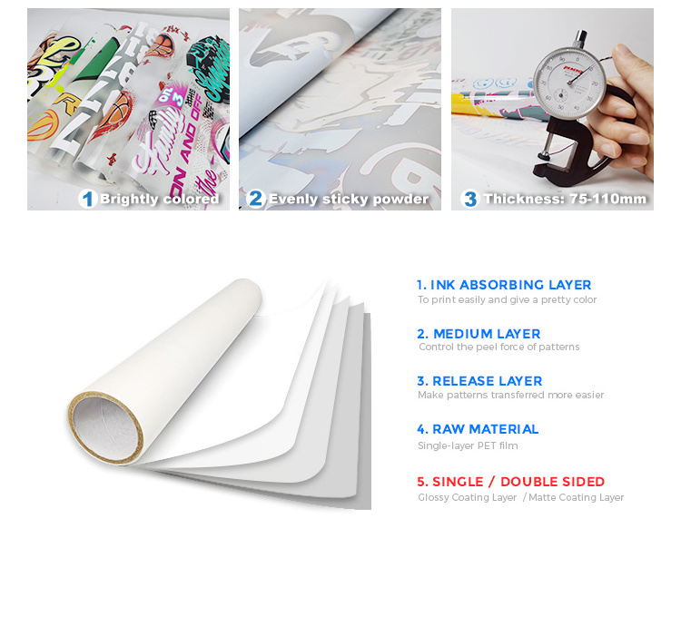 Factory double matte hot peel 30cm 33cm 60 cm dtf roll pet film Dtf Transfer Printing for dtf printer