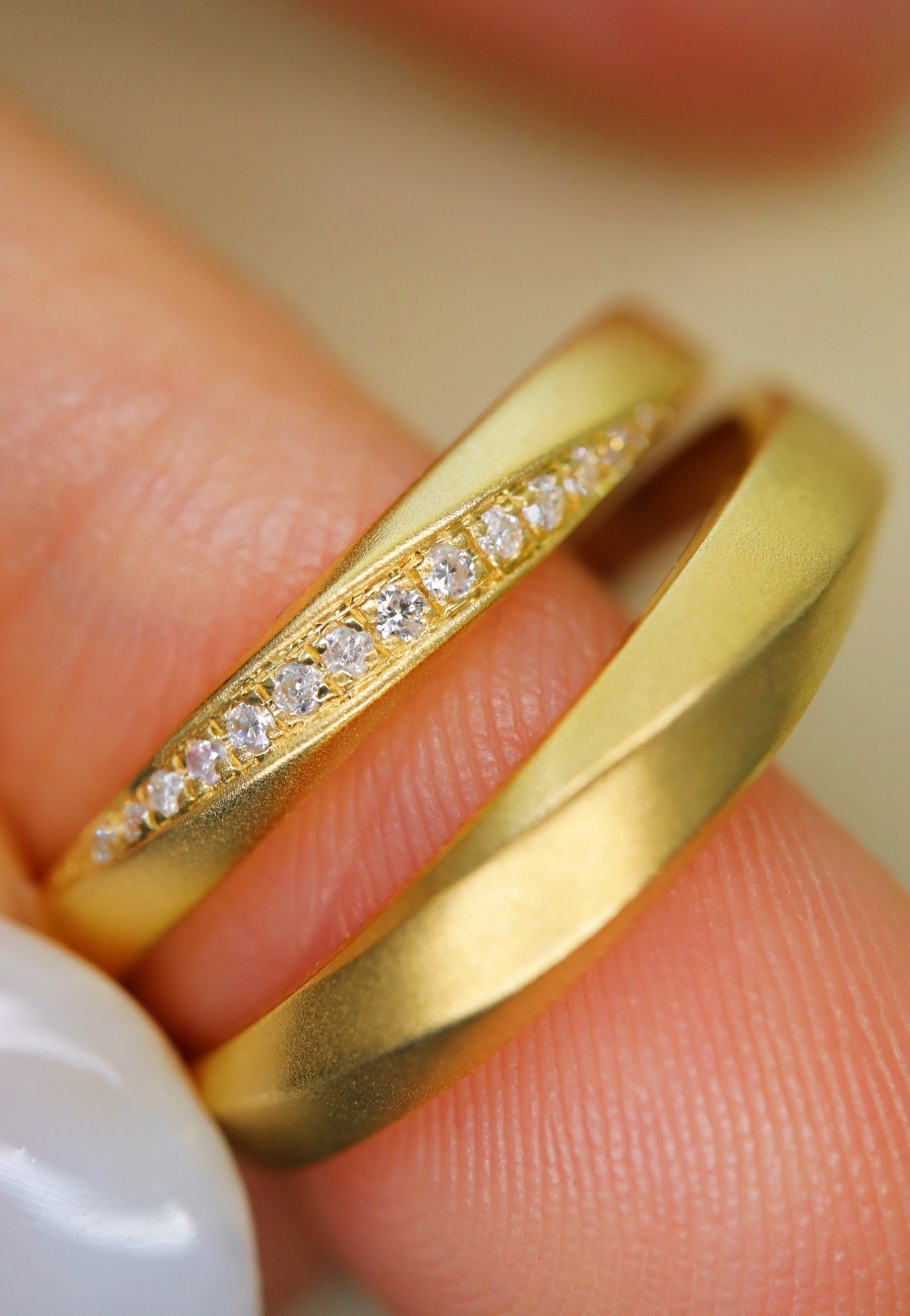 AU750 Good Quality Pure Yellow Gold Diamond Ring 18K Real Solid Gold Wedding Ring Jewelry