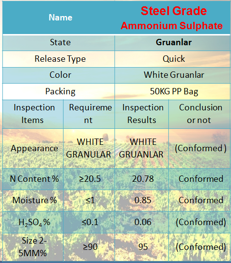 Steel Grade Ammonium Sulphate fertilizer(NH4)2SO4, npk fertilizier