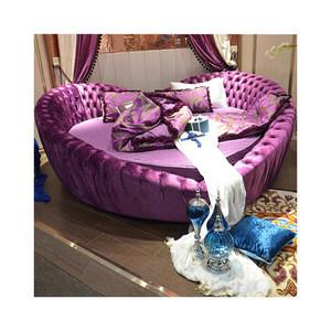 OEM Modern Luxury Queen Round Bed Pink Bedroom Letto Rotondo Heart Shape Royal Rotating Circular Bedroom Furniture Set