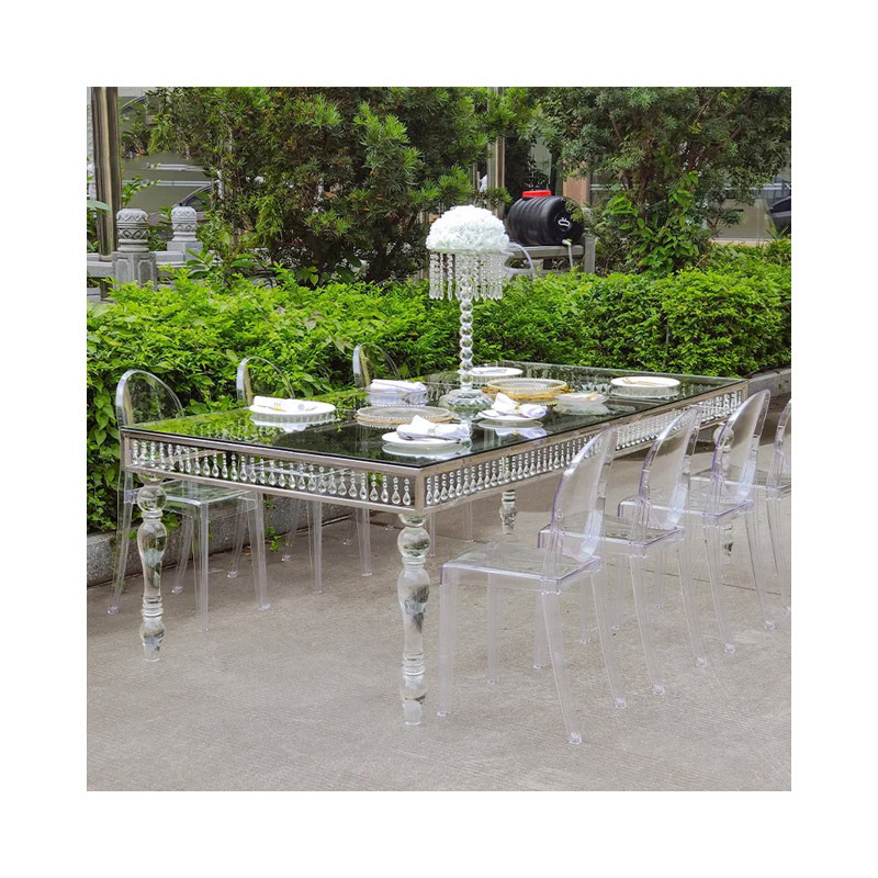 Luxury Acrylic Wedding Ghost Table With Gold Transparent Clear Dining Room Table set Cake Sweetheart Dinning Table For Events