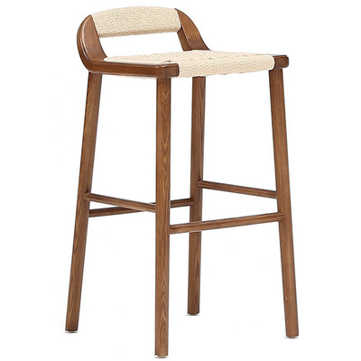 Modern Solid Wood High Bar Stool For Kitchen Counter Vintage Woven Height Lounge Chair Nordic Luxury Breakfast Wooden Chair