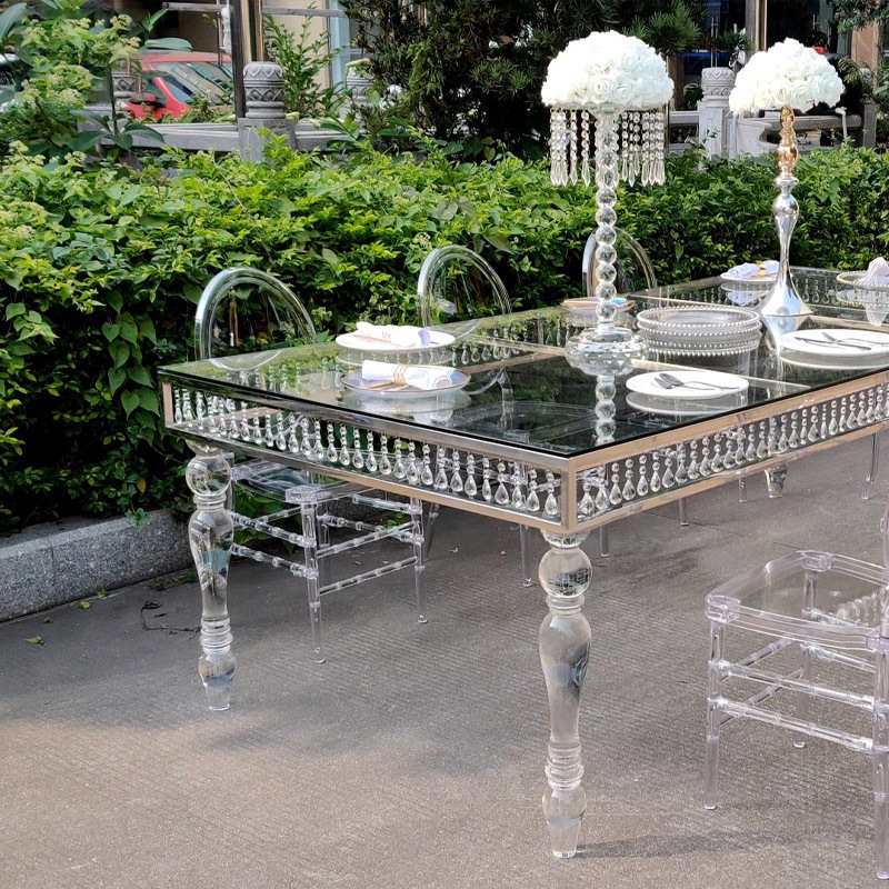 Luxury Acrylic Wedding Ghost Table With Gold Transparent Clear Dining Room Table set Cake Sweetheart Dinning Table For Events