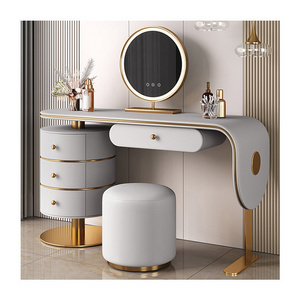 Luxury Wooden Dressing Table Tafel Dresser Without Mirror Modern Acrylic Leather Floating Makeup Vanity Set With Led And Drawers