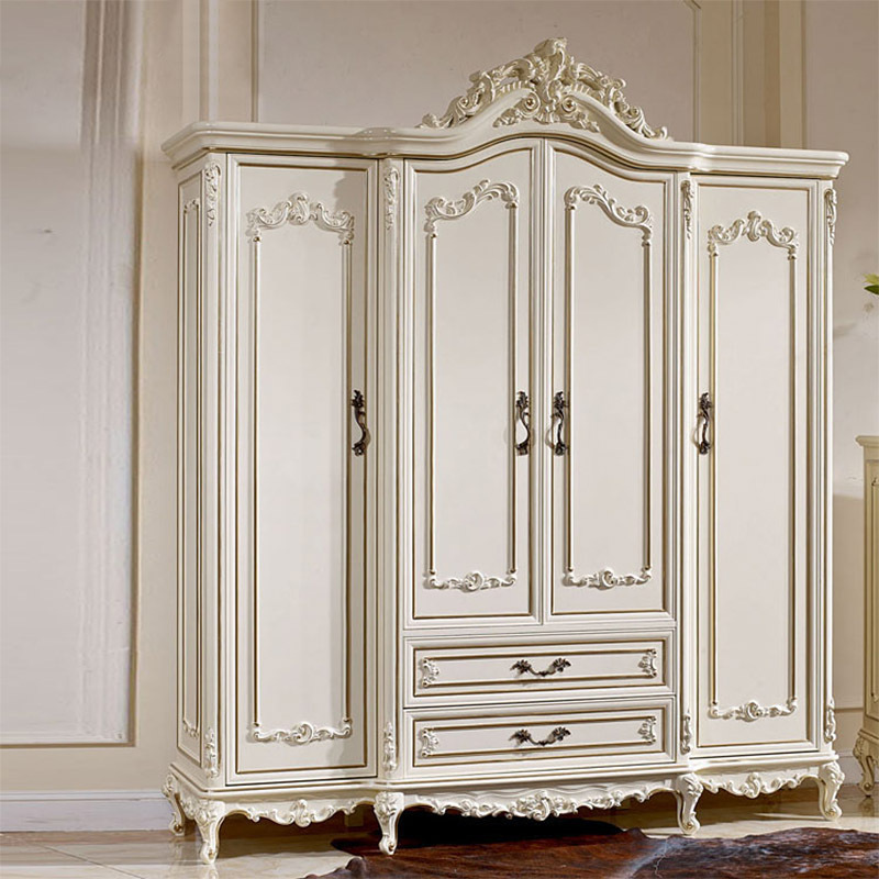 Antique Solid Wood Luxury Cabinet For Clothes White American Bedroom Closet Wooden Durable Tall Wardrobe With Storage Furniture