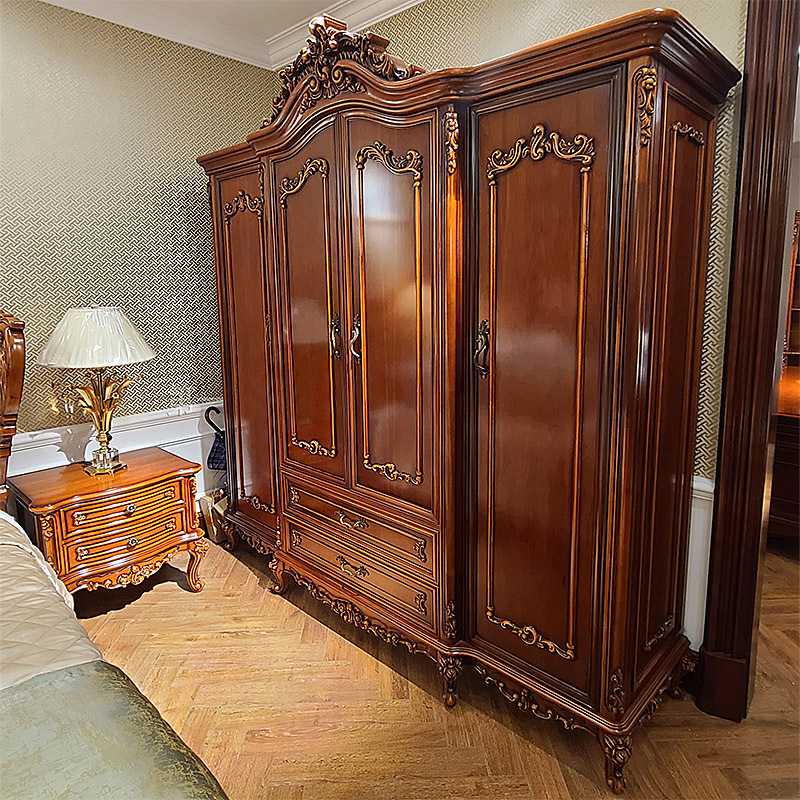 Antique Solid Wood Luxury Cabinet For Clothes White American Bedroom Closet Wooden Durable Tall Wardrobe With Storage Furniture