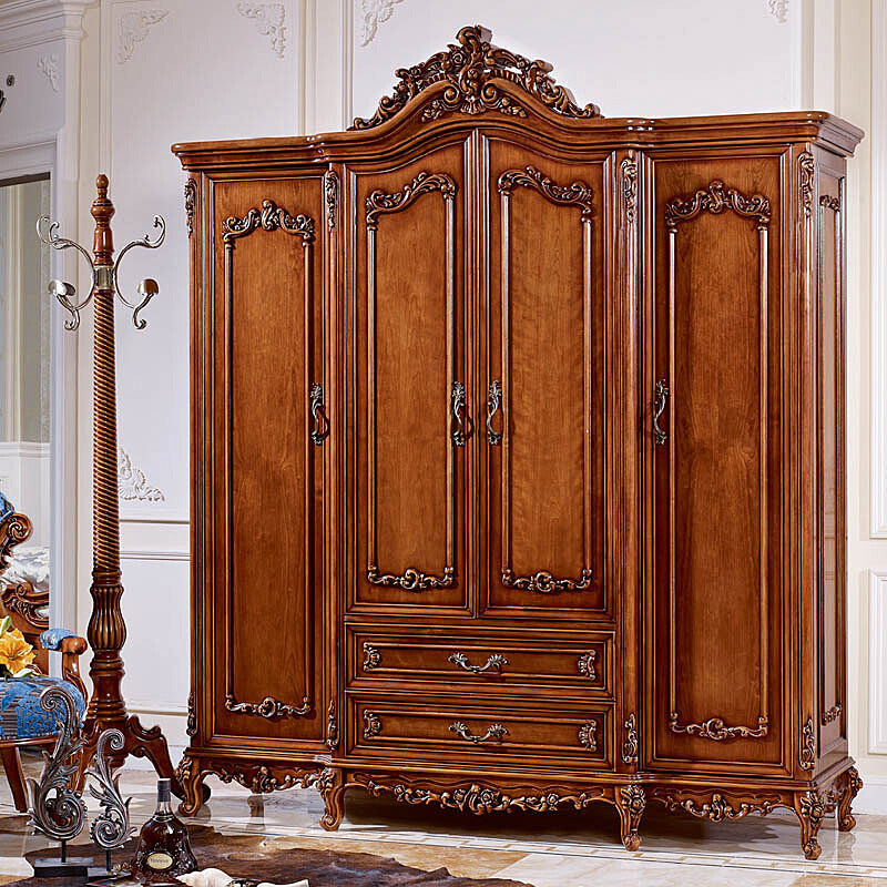 Antique Solid Wood Luxury Cabinet For Clothes White American Bedroom Closet Wooden Durable Tall Wardrobe With Storage Furniture