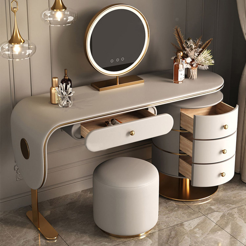 Luxury Wooden Dressing Table Tafel Dresser Without Mirror Modern Acrylic Leather Floating Makeup Vanity Set With Led And Drawers