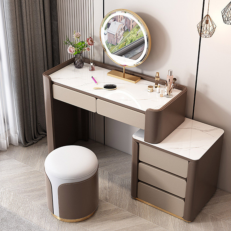 Nordic Luxury Makeup Vanity With Light Mirror And Chair Modern Solid Wood Dresser Furniture Simple Bedroom Dressing Table