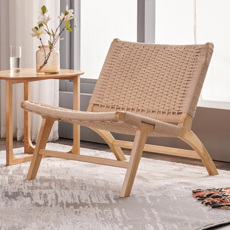 Nordic Accent Rattan Lounge Chairs Solid Wood Frame Sofa Chair Kids Wicker Bar Chairs For Kitchen Furniture