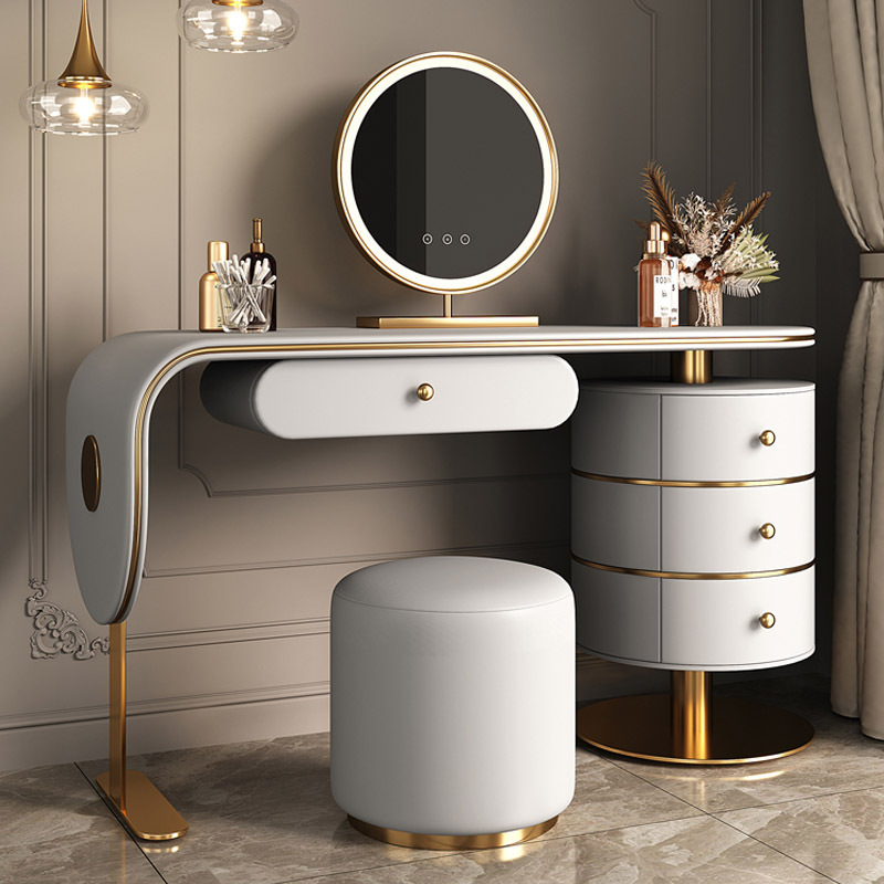 Luxury Wooden Dressing Table Tafel Dresser Without Mirror Modern Acrylic Leather Floating Makeup Vanity Set With Led And Drawers