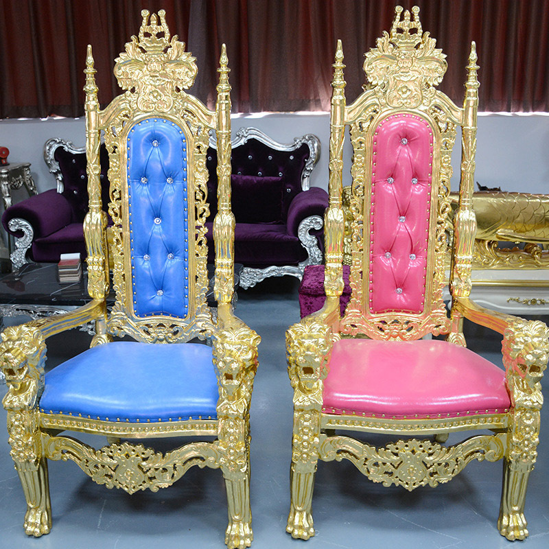 OEM Luxury High Back King Throne Chair Pink Trimmed In Silver Frame Sofa Red Black And Gold Royal Queen Wedding Hotel Chairs