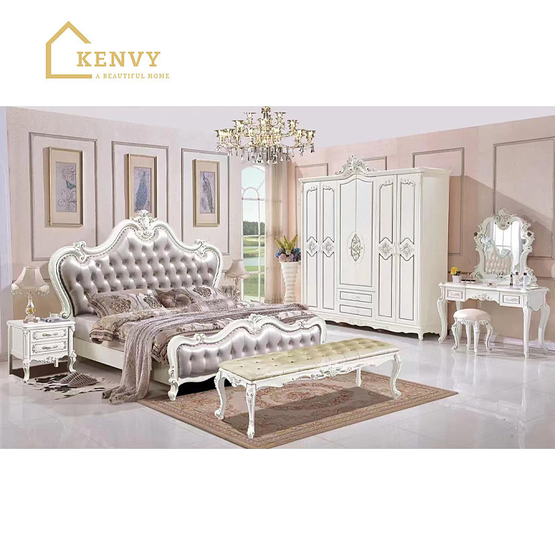 European Royal Luxury Cali King Size Bedroom Furniture Sets Modern Italian Glass Big Complete Bed Room Set For Girls