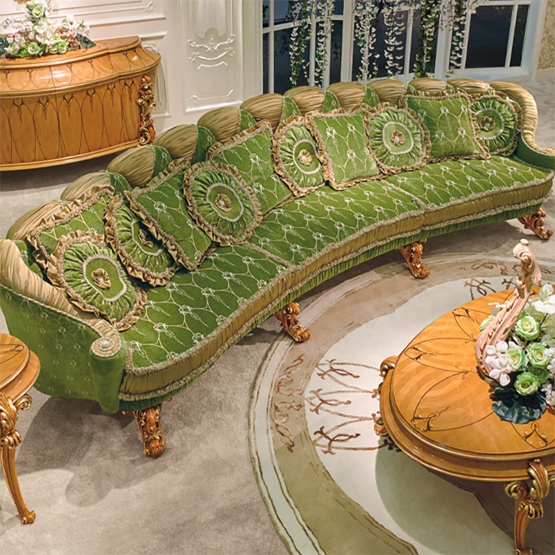 French Antique Carved Luxury Sofa Set Green And Gold Royal Couch  Turkish King Classic Solid Wood Living Room Furniture