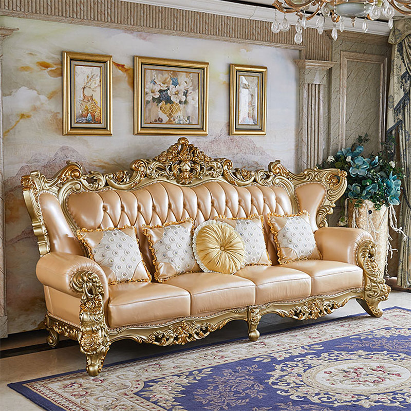 French Luxury Genuine Leather Sofa Couch Set Turkish Royal Hand Carved Wooden Sofas Modern Nordic Living Room Furniture