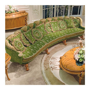 French Antique Carved Luxury Sofa Set Green And Gold Royal Couch  Turkish King Classic Solid Wood Living Room Furniture