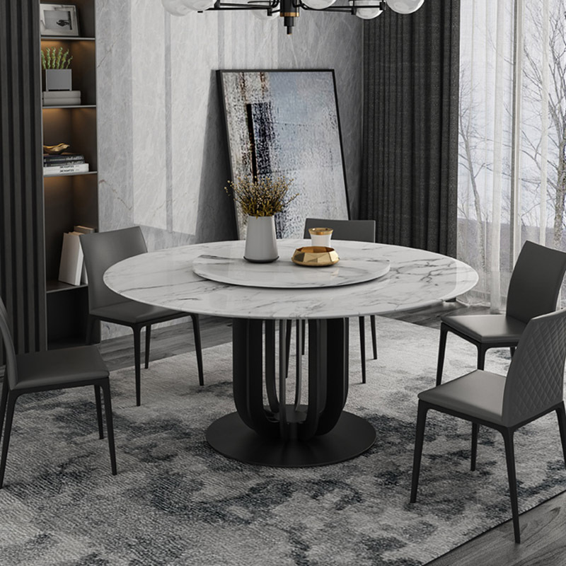 Marble Round Dining Room For 8 Seater Steel Living Dining Furniture Luxury Dinning Table And 4 6 Chair Set With Rotating On Top