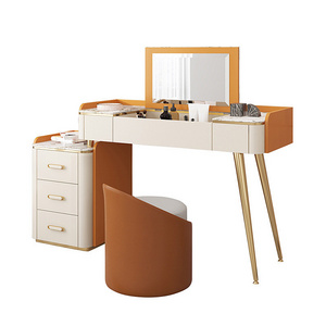 Modern Luxury Orange Foldable Dresser With Mirror And Stool Smart Makeup Vanity Nordic Dressing Table For Bedroom Furniture