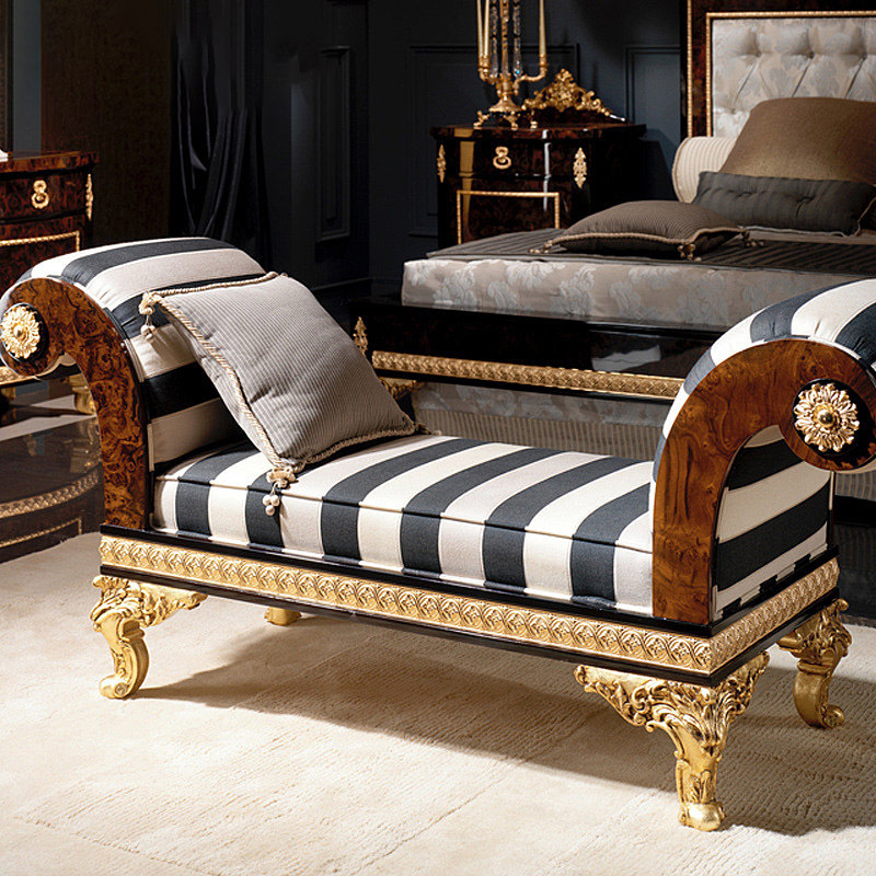 OEM French Royal Luxury Chaise Lounge Sofa Bench Seat Tufted  European Style Wood Carved Chaise Lounges Chair