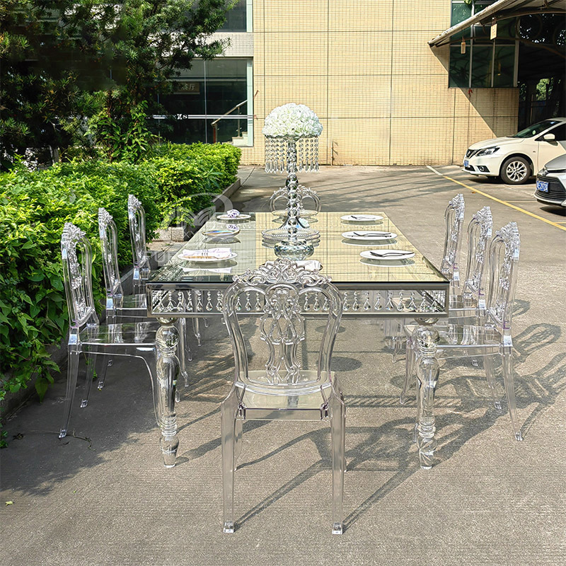 Luxury Acrylic Wedding Ghost Table With Gold Transparent Clear Dining Room Table set Cake Sweetheart Dinning Table For Events