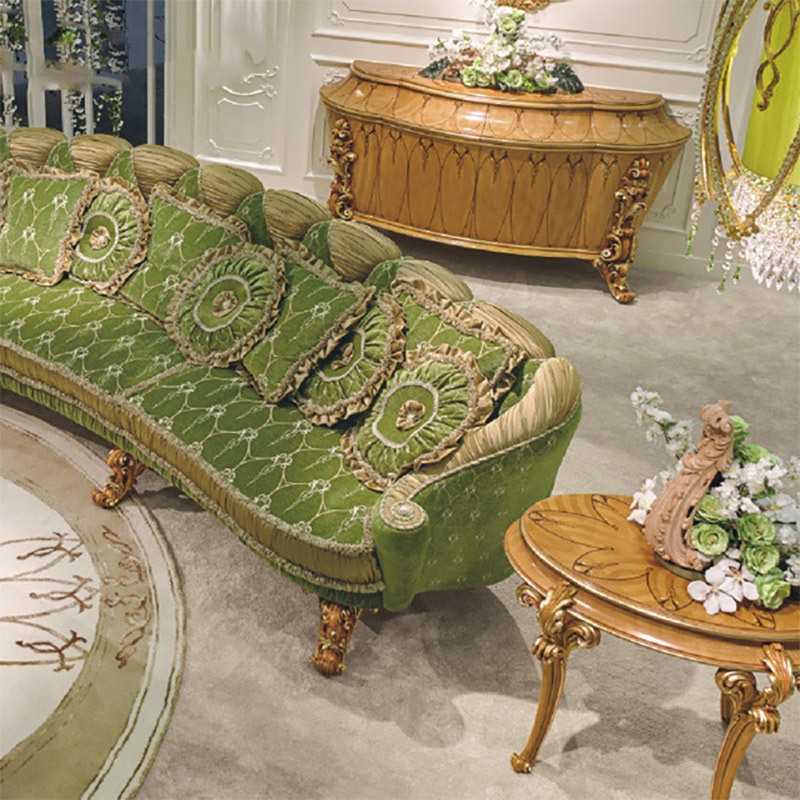 French Antique Carved Luxury Sofa Set Green And Gold Royal Couch  Turkish King Classic Solid Wood Living Room Furniture