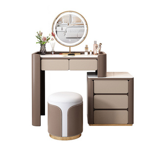 Nordic Luxury Makeup Vanity With Light Mirror And Chair Modern Solid Wood Dresser Furniture Simple Bedroom Dressing Table