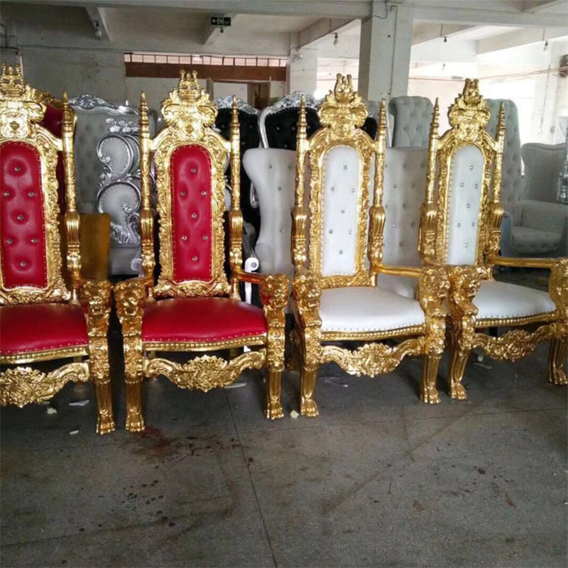 OEM Luxury High Back King Throne Chair Pink Trimmed In Silver Frame Sofa Red Black And Gold Royal Queen Wedding Hotel Chairs