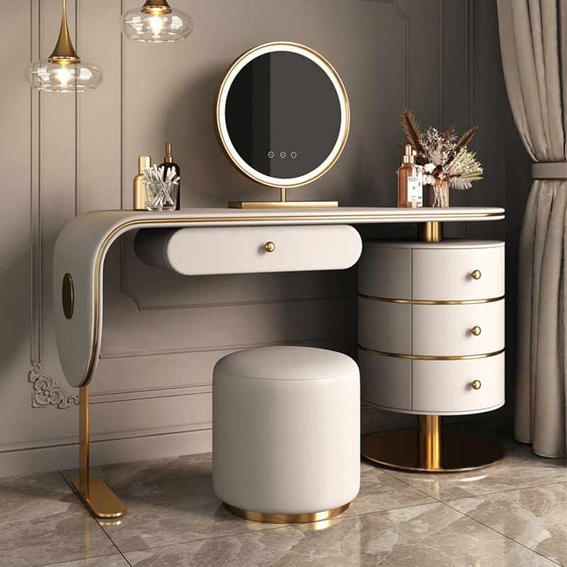 Luxury Wooden Dressing Table Tafel Dresser Without Mirror Modern Acrylic Leather Floating Makeup Vanity Set With Led And Drawers