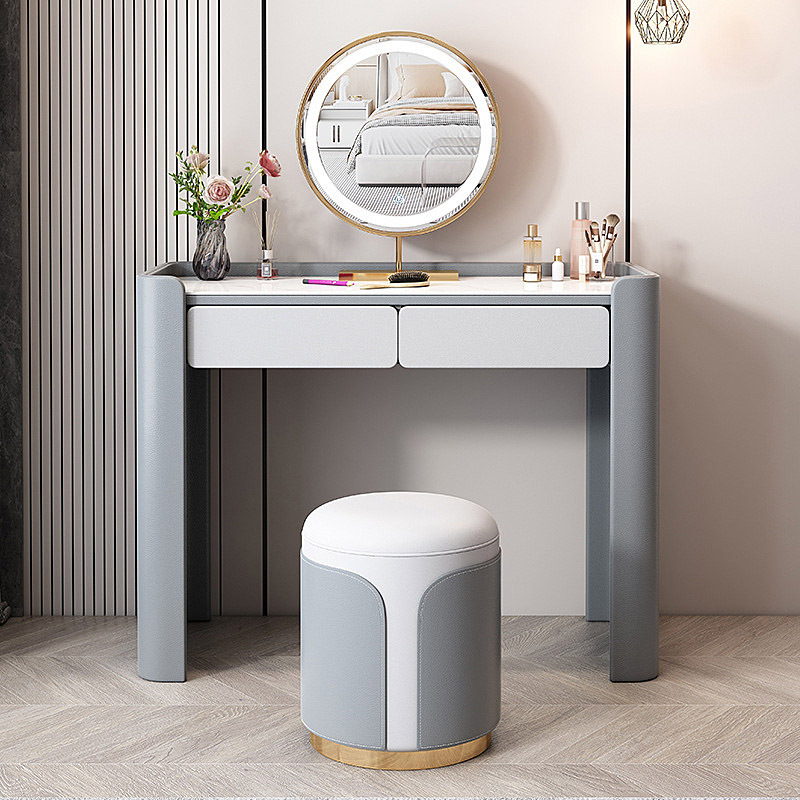 Nordic Luxury Makeup Vanity With Light Mirror And Chair Modern Solid Wood Dresser Furniture Simple Bedroom Dressing Table