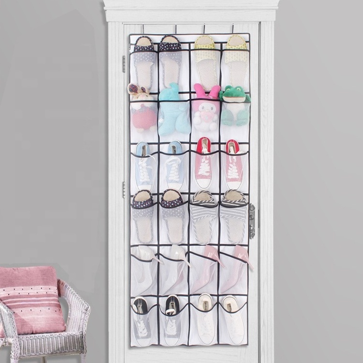 Door Wall Wardrobe Mounted Polyester Net Mesh Pocket Hanging Organizer