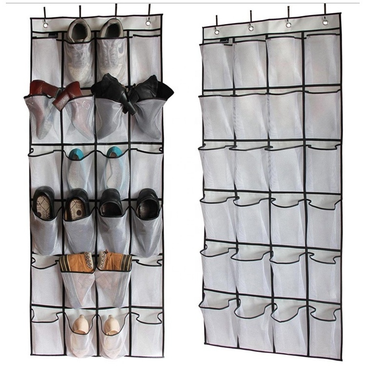 Door Wall Wardrobe Mounted Polyester Net Mesh Pocket Hanging Organizer