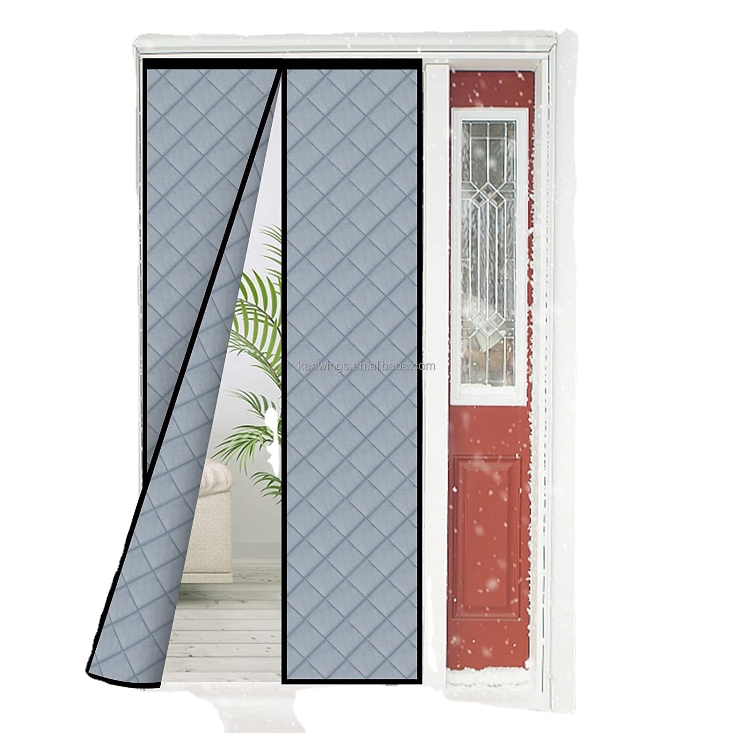 Magnetic Insulated Thermal Door Curtain Screen for Winter, Soundproof Thick Blanket for Temporary Door