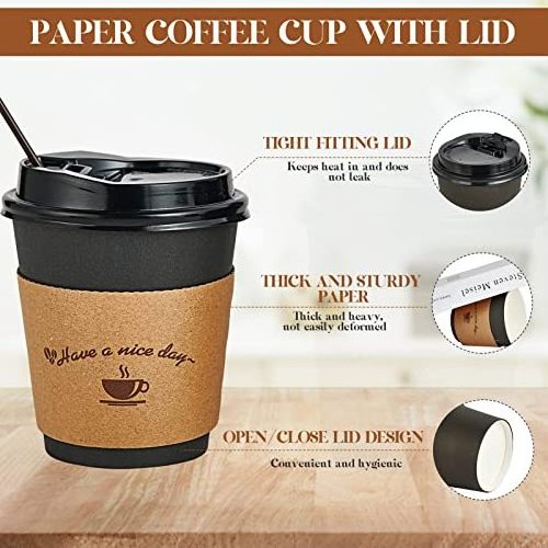 8/12/16/22 oz Wholesale Compostable Paper Coffee Cups Disposable Eco Friendly, Disposable Coffee Cups With Lids