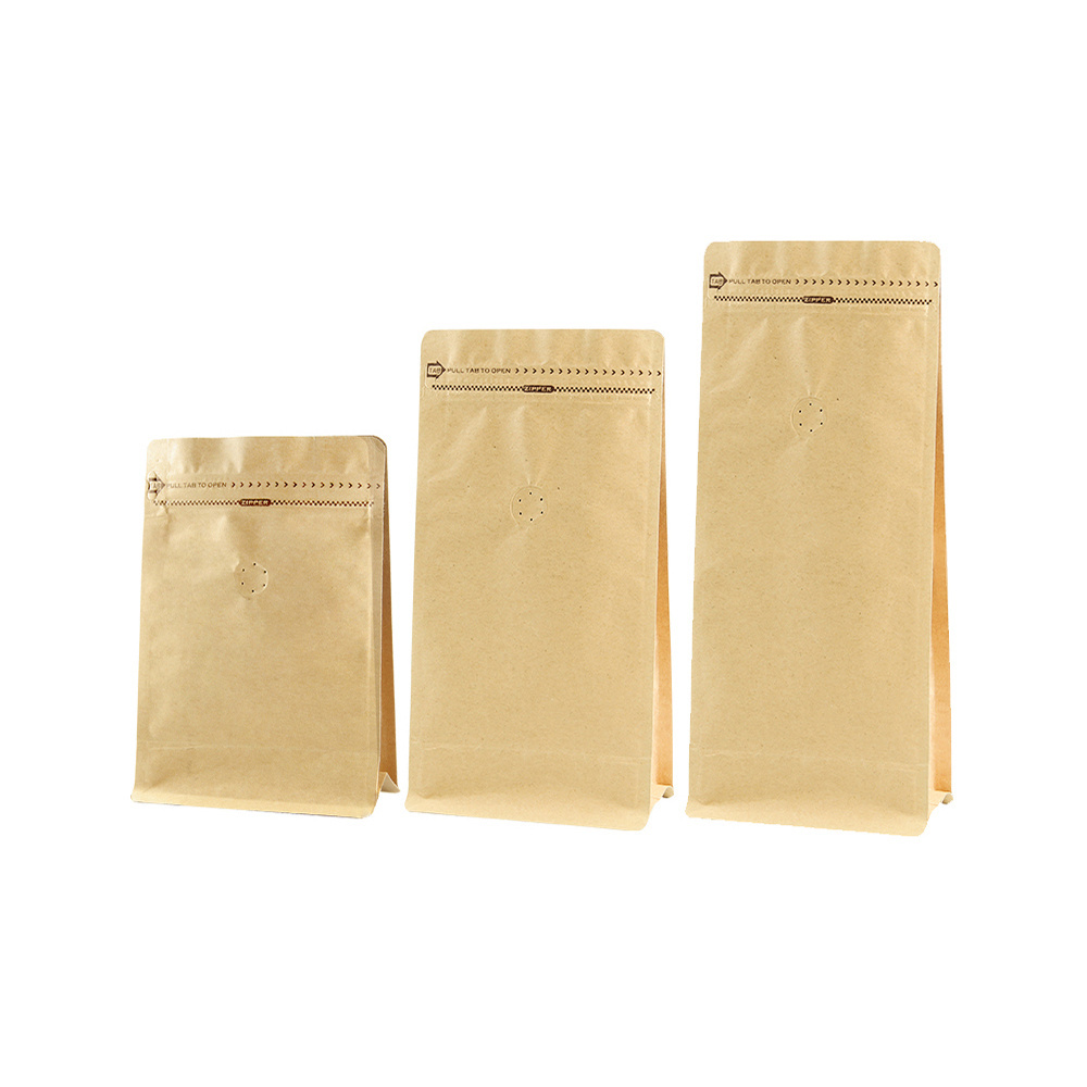 Packaging For Coffee, Flat Bottom Kraft Paper Compostable Coffee Bags with Valve And Zipper Bolsas Para Cafe Coffee Packaging