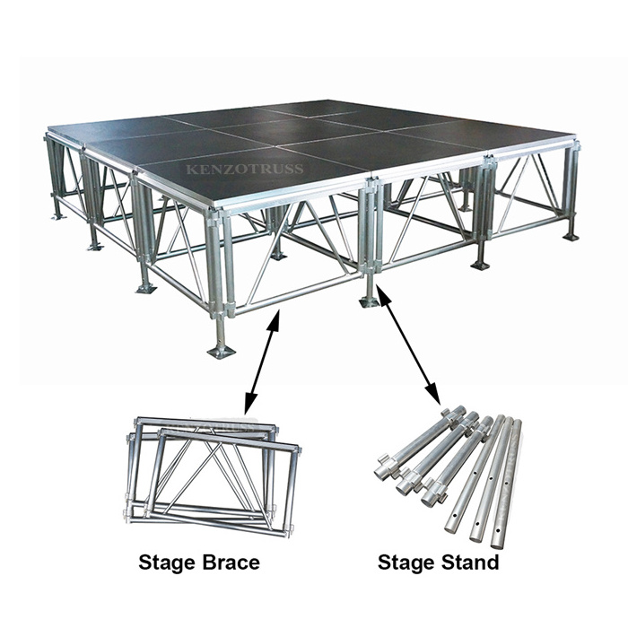 Aluminum assembly portable concert podium stage